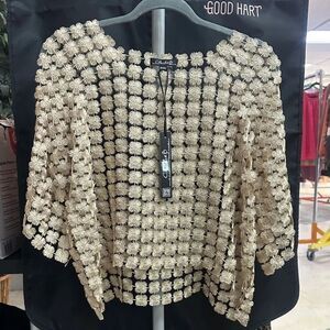 CHARLIE B Beige Crochet Blouse